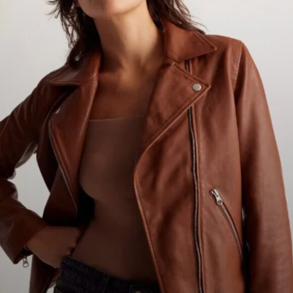 Quince Jackets & Blazers - Quince 100% Leather Biker Jacket Size Small Dark Cognac